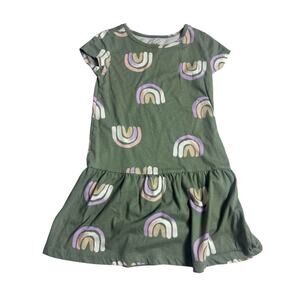 Cat & Jack Girls Dress 6/6X Green Rainbow Print Short Sleeve Casual Play Dress